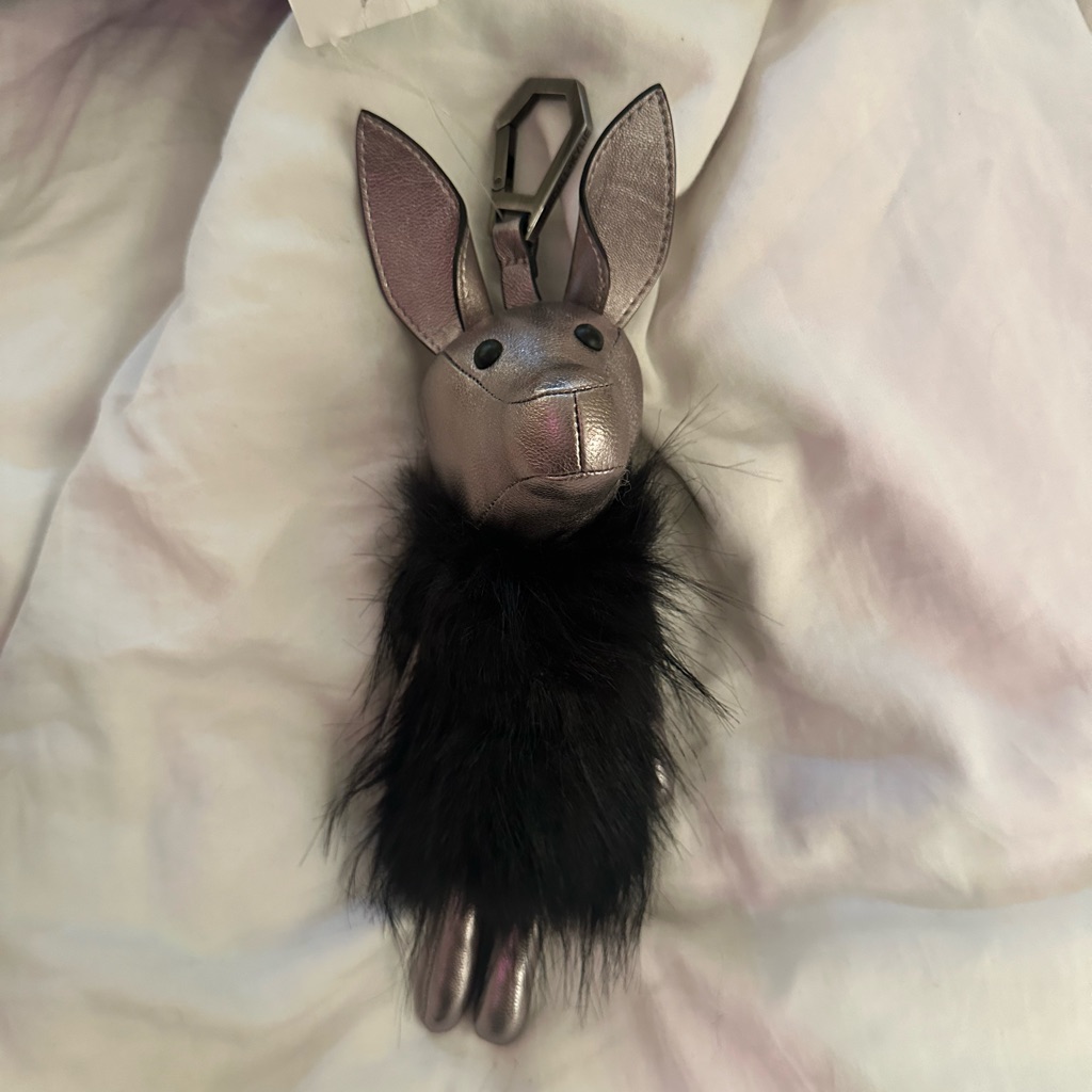 Kendall + Kylie Metallic Bunny Keychain With Black Fur